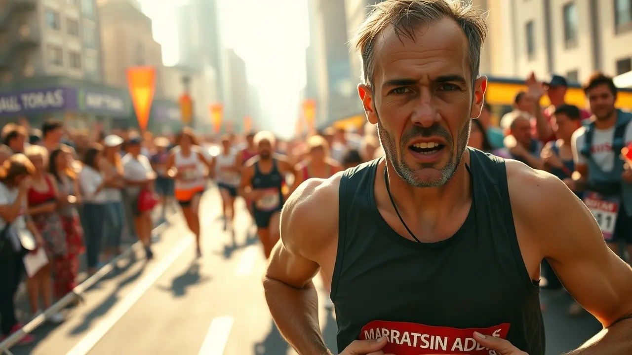 Sonhar com Maratona: Descubra os Significados e Interpretações! Corredor determinado em maratona sob sol forte