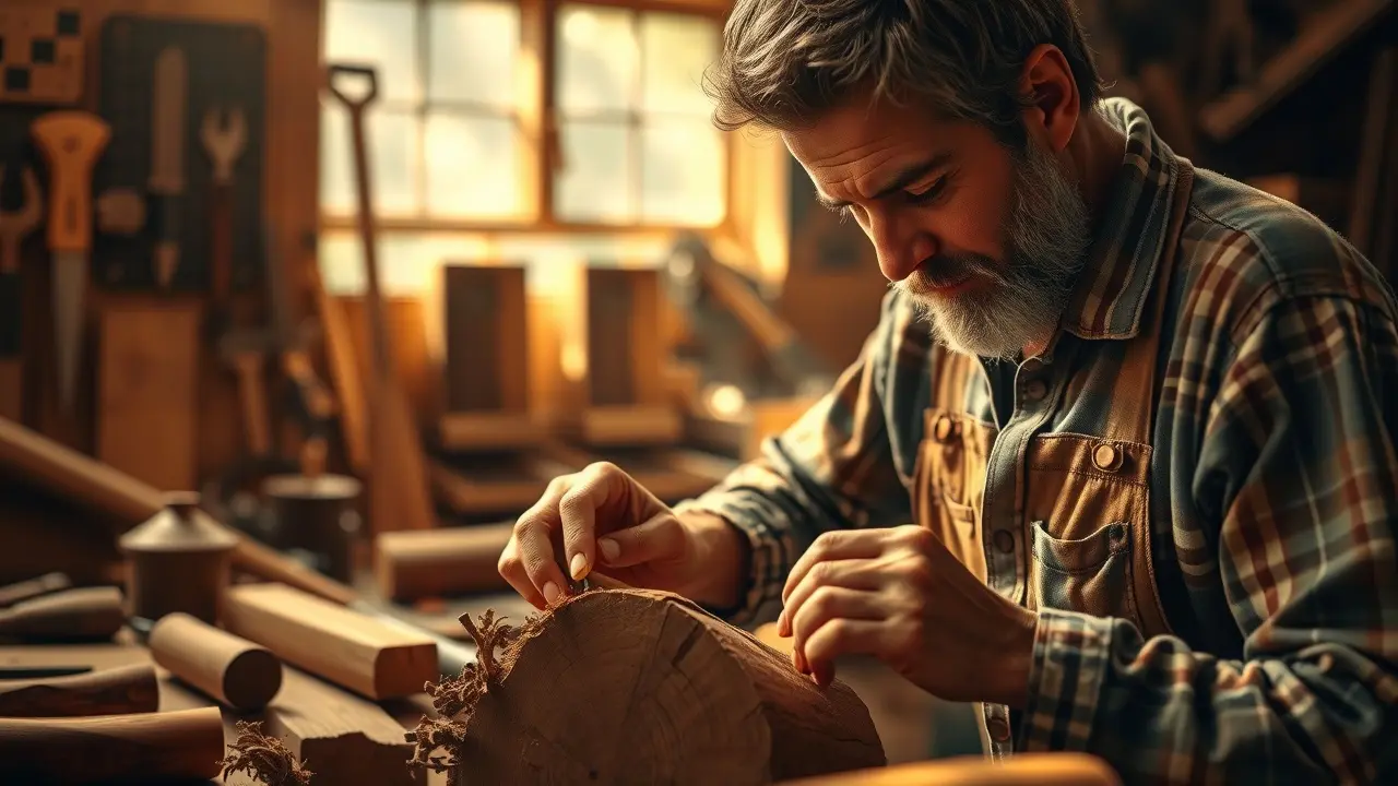 Marceneiro trabalhando em madeira