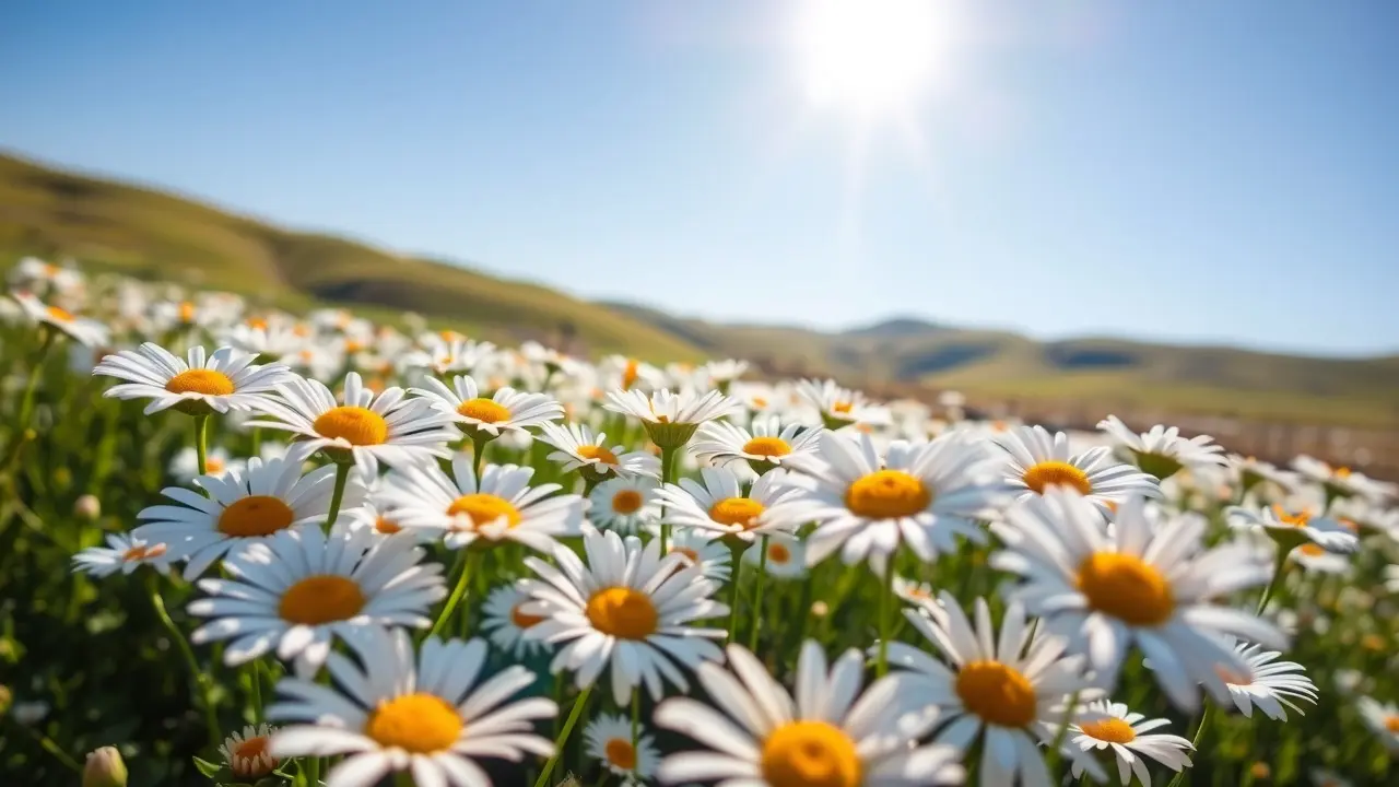 Campo de margaridas-do-campo sob o sol