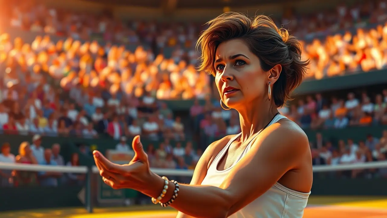 Maria Esther Bueno jogando tênis em final de Grand Slam.