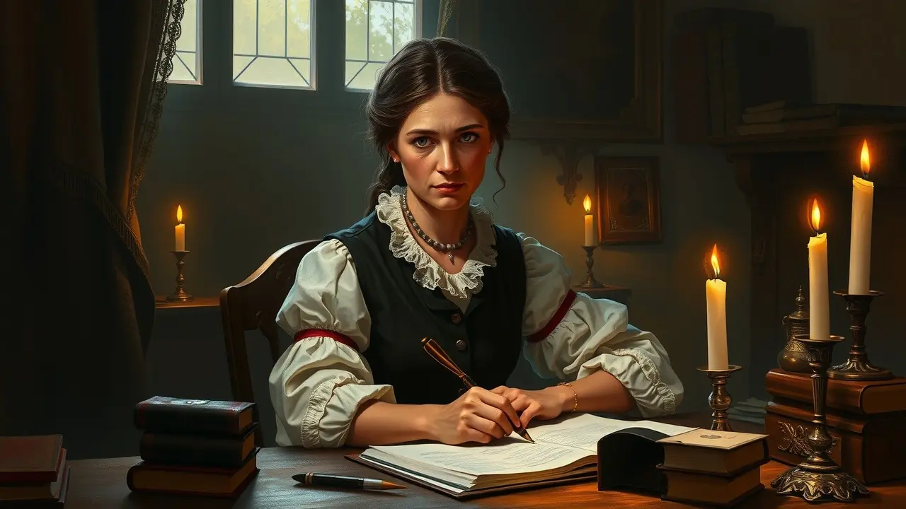 Sonhar com Maria Firmina dos Reis: Desvendando os Significados Maria Firmina dos Reis escrevendo à luz de velas