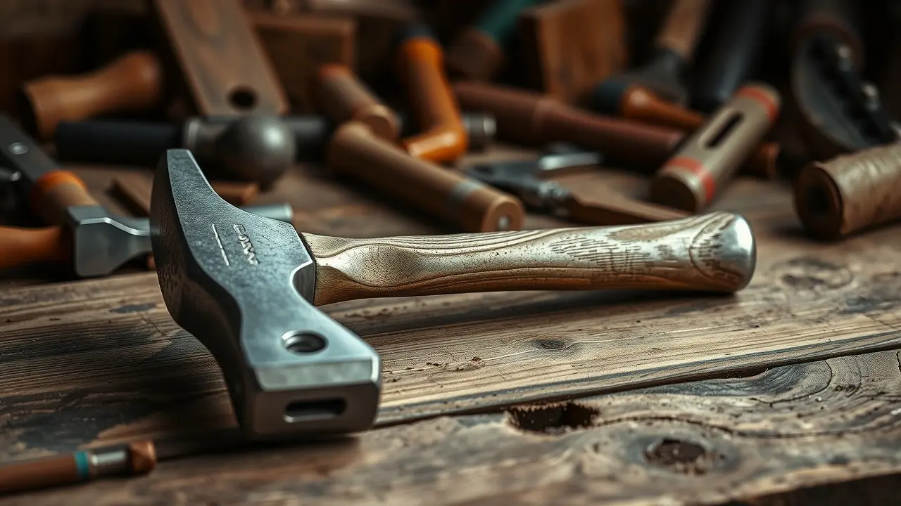 Sonhar com Martelo: Descubra os Significados Ocultos! Martelo sobre bancada de madeira.