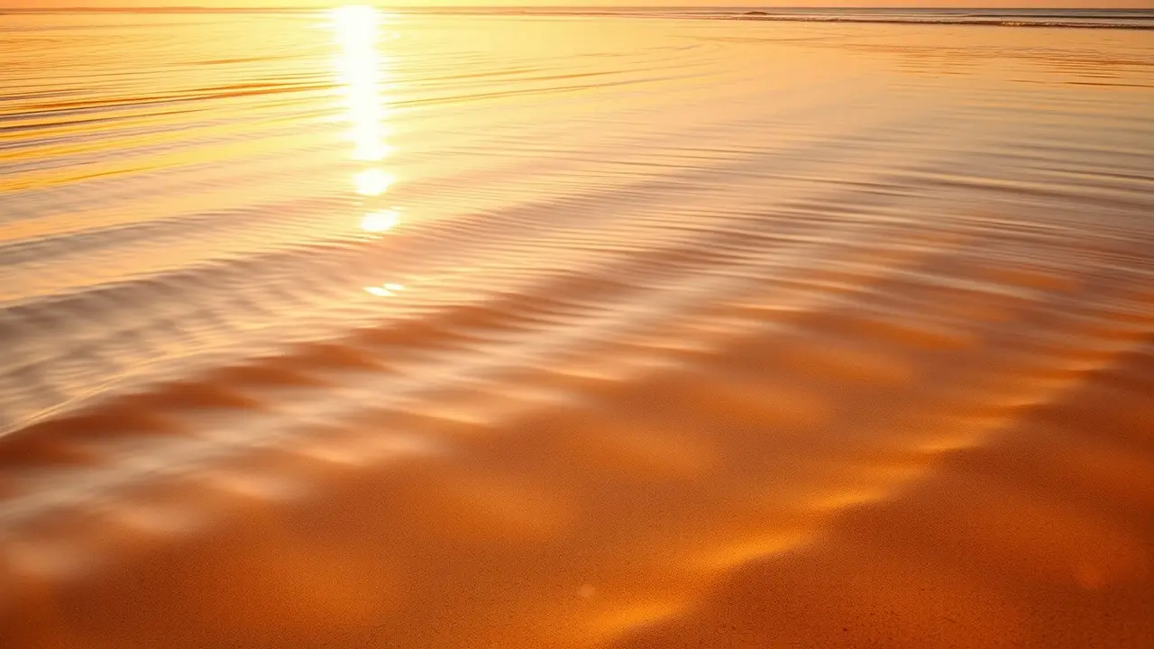 Maré alta na praia, reflexo do céu