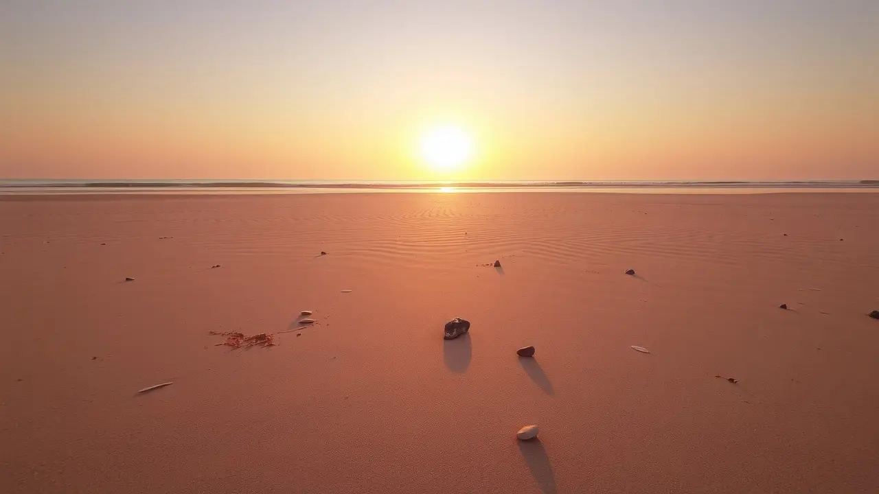 Significado de Sonhar com Maré Baixa: Uma Análise Profunda Paisagem de praia serena na maré baixa.