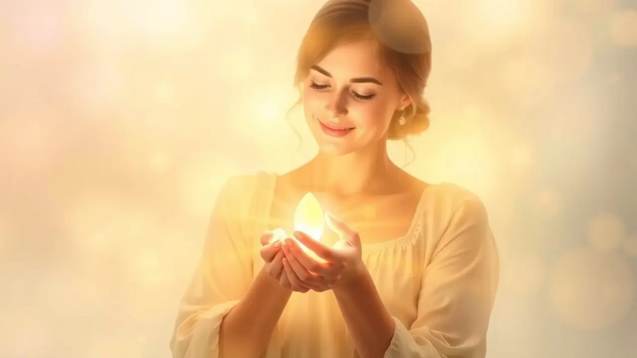 Sonhar com Maternidade: Descubra os Significados e Interpretações Mulher segurando semente luminosa, representando sonhar com maternidade.