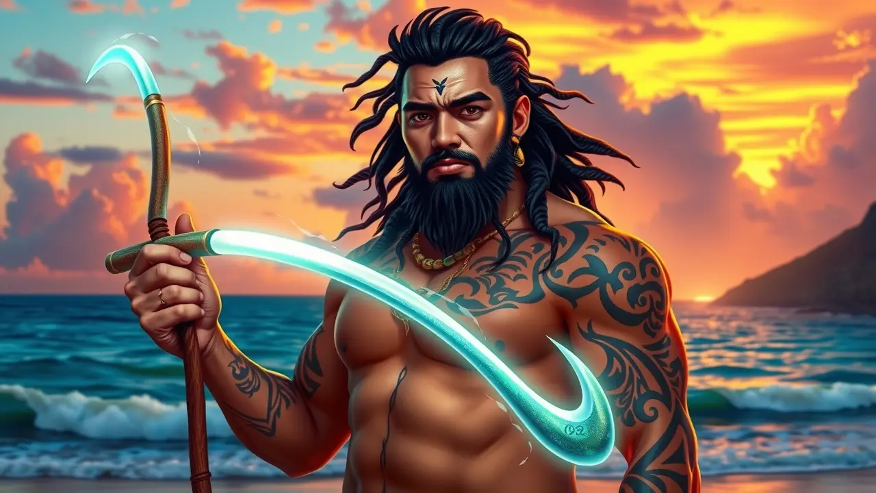 Significado de Sonhar com Maui: Interpretações e Simbolismo Maui semideus havaiano em praia ao pôr do sol