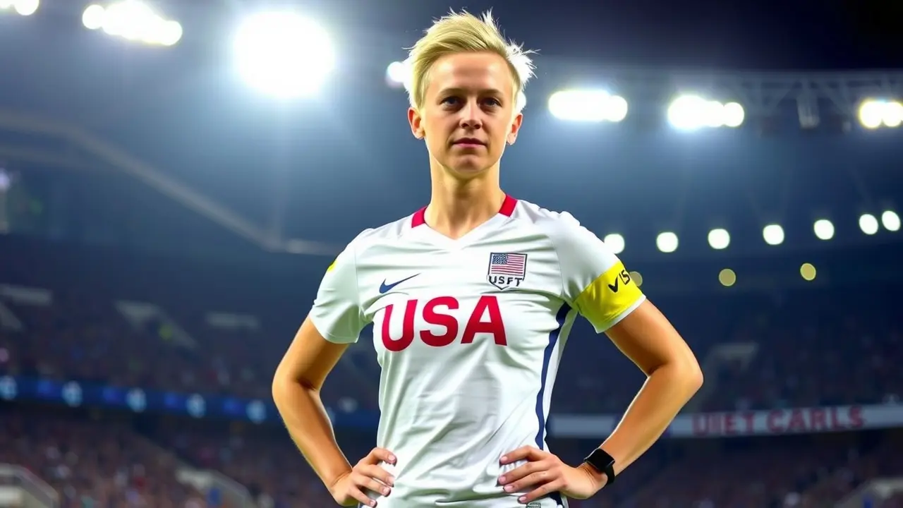 Sonhar com Megan Rapinoe: Decifre o Significado por Trás do Sonho Megan Rapinoe com olhar determinado.