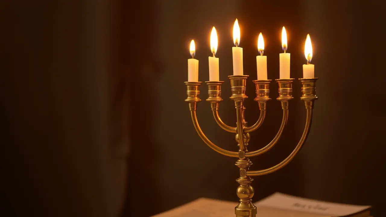 Menorá dourada iluminada
