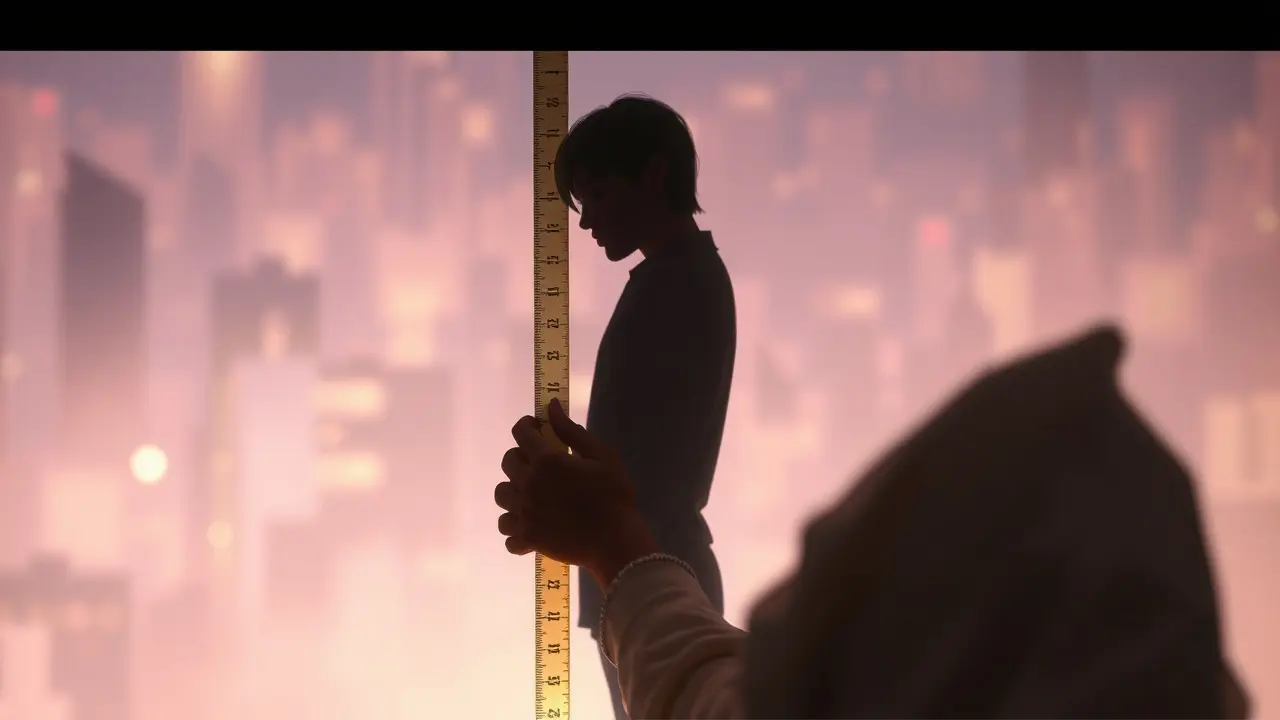 Pessoa medindo sua sombra com régua dourada