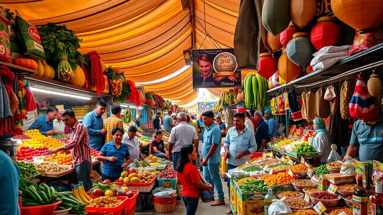 Sonhar com Mercado: Desvende os Significados e Simbolismos Mercado cheio de cores e movimento.