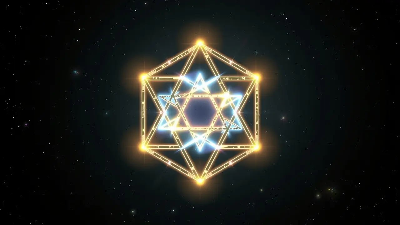 Sonhar com Merkabah: Significado, Interpretações e Simbolismo Merkabah brilhante no céu estrelado.