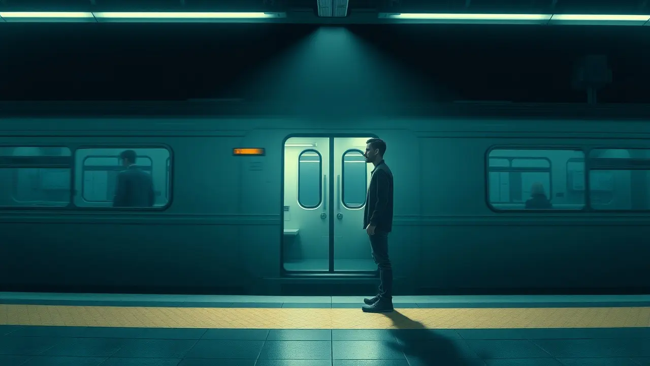 Pessoa pensativa na plataforma do metrô