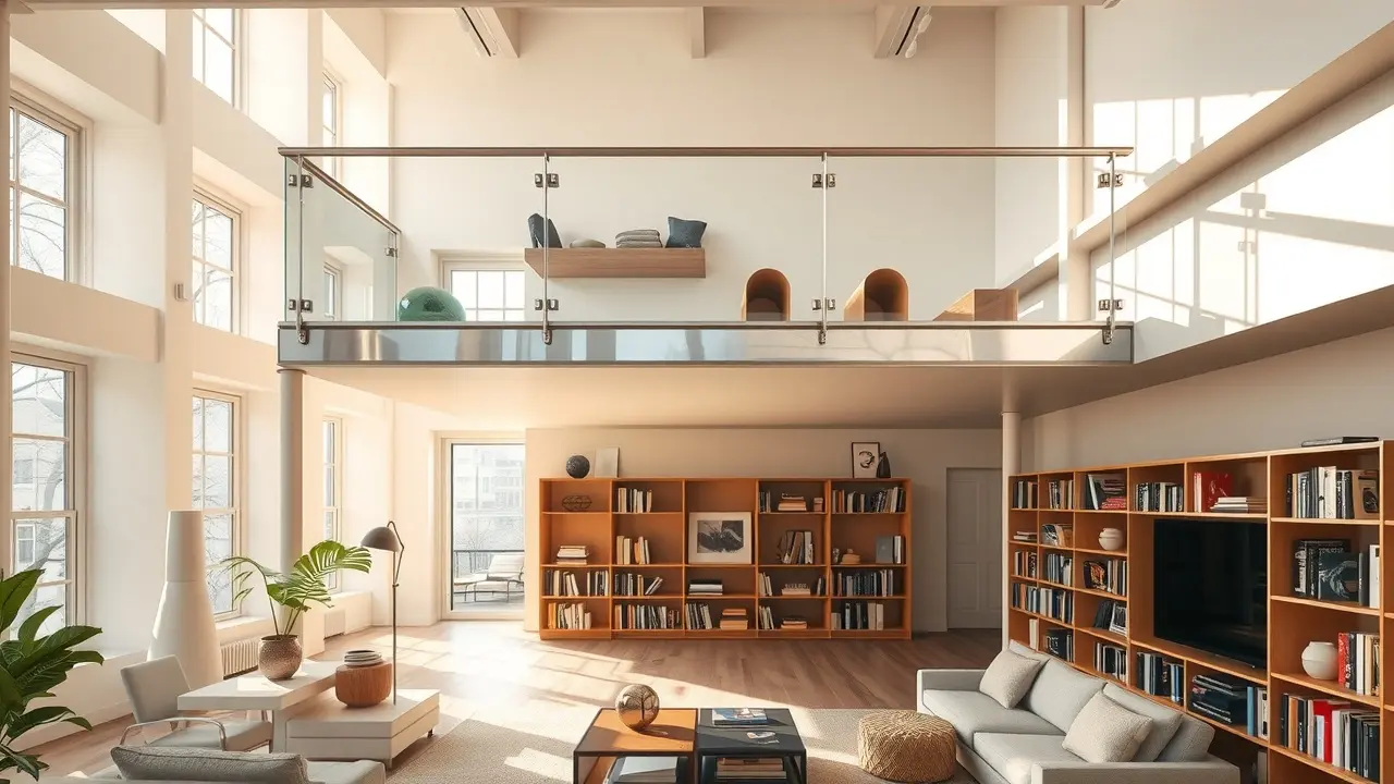 Mezanino moderno com iluminação suave