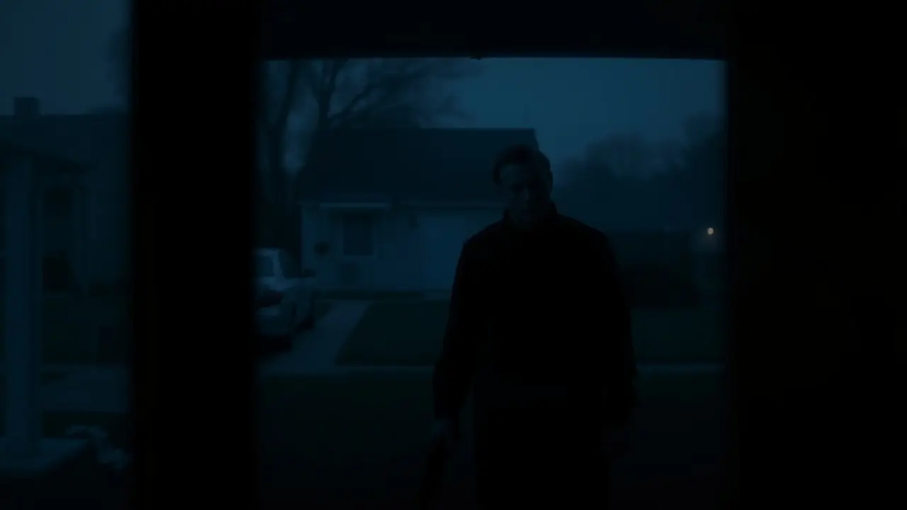 Sonhar com Michael Myers: Decifre o Significado! Um vulto de Michael Myers à espreita na sombra.