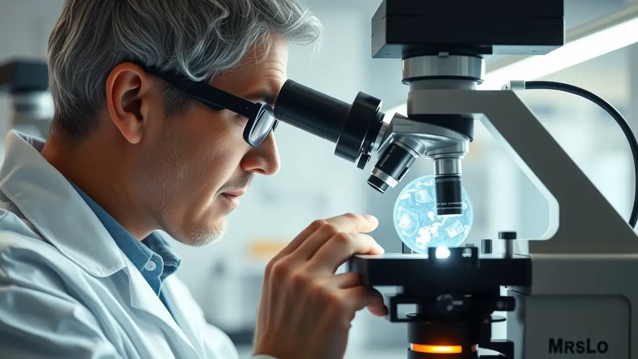 Um cientista olhando através de um microscópio.