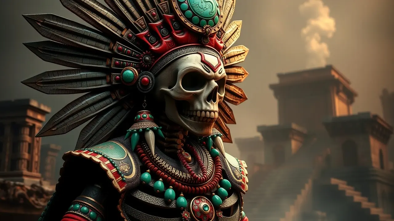 Sonhar com Mictlantecuhtli: Descubra o Significado Oculto! Mictlantecuhtli, deus asteca da morte, em representação onírica.