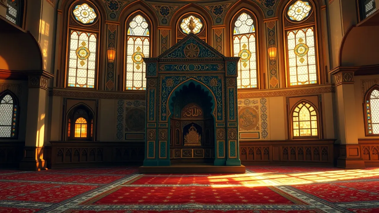 O que significa sonhar com mihrab? Descubra a interpretação! Mihrab ricamente decorado em mesquita iluminada