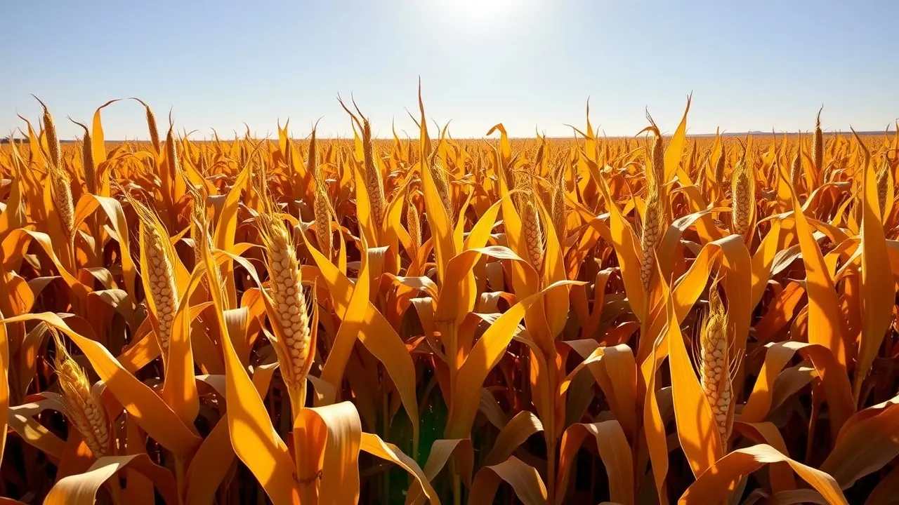 Campo de milho dourado sob céu azul