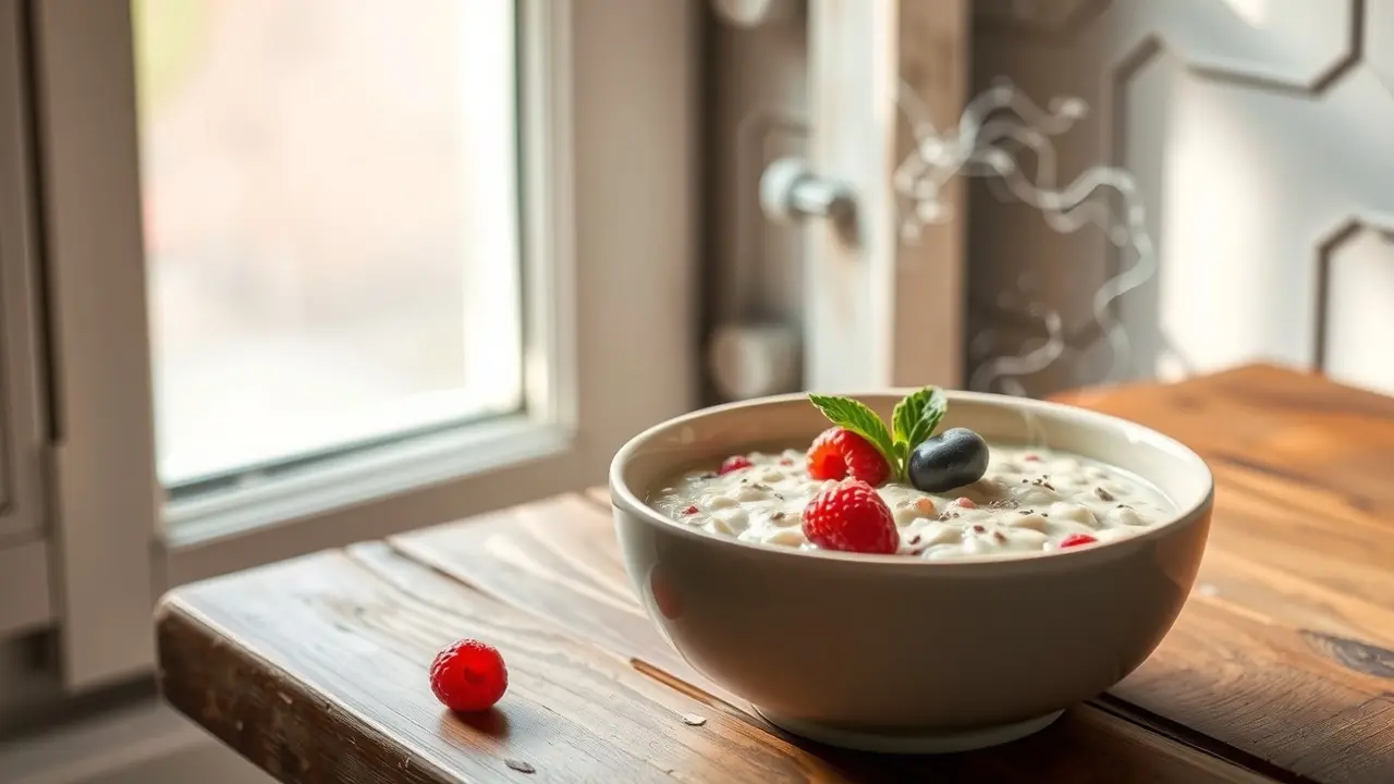 Sonhar com Mingau: Descubra os Significados Ocultos Tigela de mingau de aveia com frutas vermelhas.