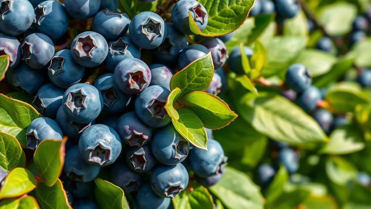 Sonhar com Mirtilo: Descubra os Significados e Simbolismos Ocultos Pé de mirtilo carregado de frutas maduras.