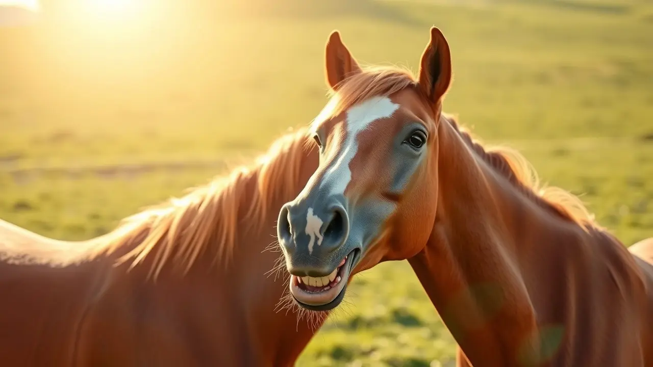 Sonhar com Mister Ed: Descubra o Significado e as Mensagens Ocultas Mister Ed sorrindo em um campo verde.