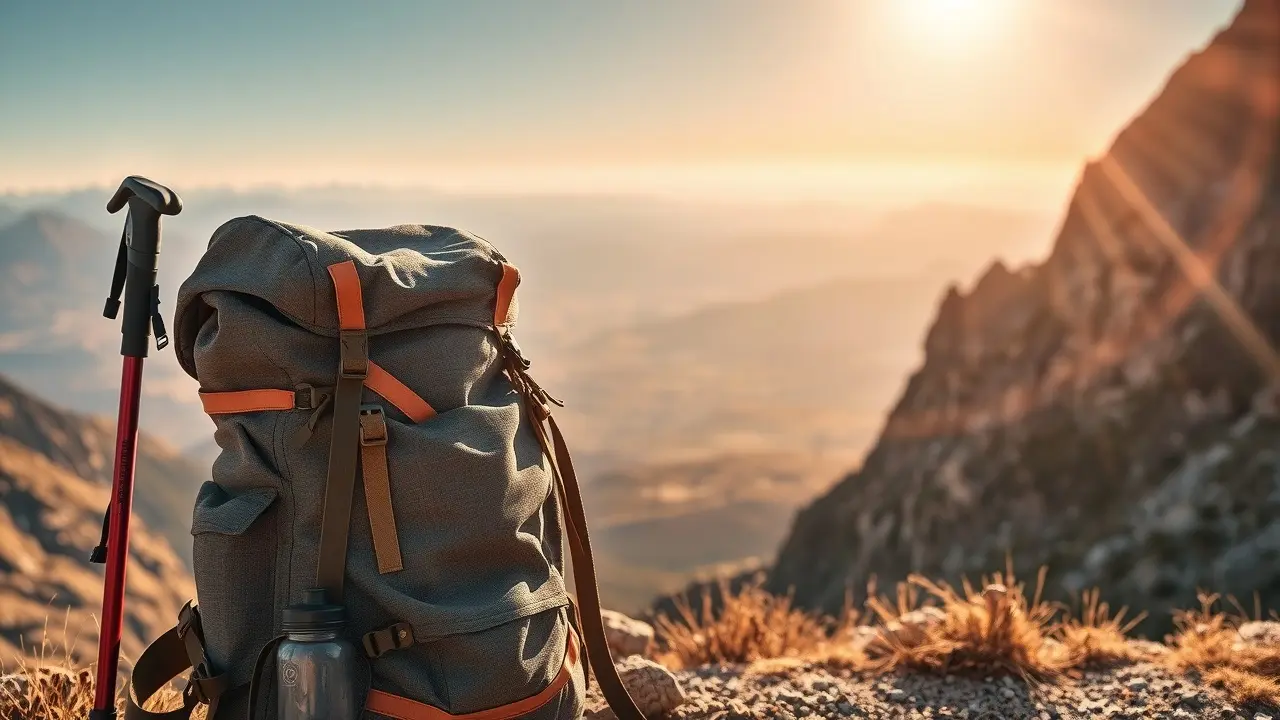 Mochila de caminhada ao sol, simbolizando jornada e responsabilidades.