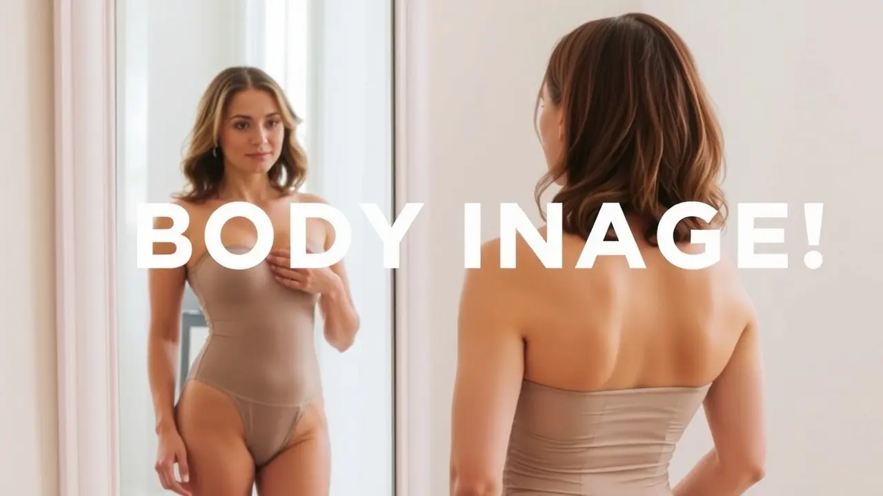 Mulher olhando-se no espelho usando body modelador