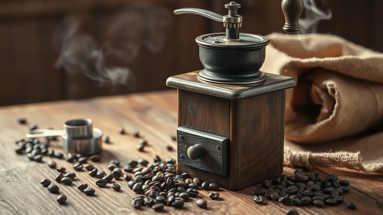 Moedor de café antigo em madeira