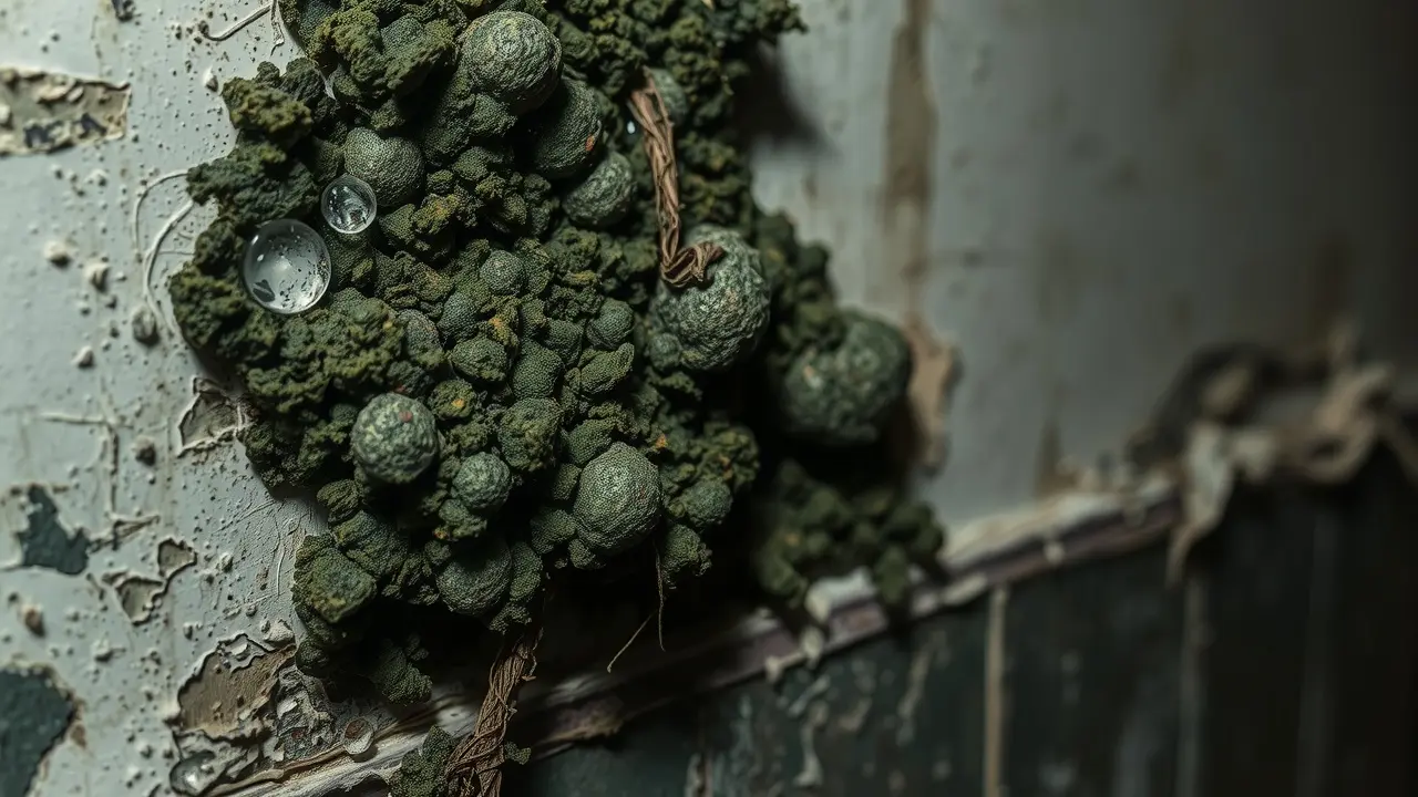 Sonhar com Mofo: Descubra os Significados Ocultos Mofo crescendo em parede úmida e escura.