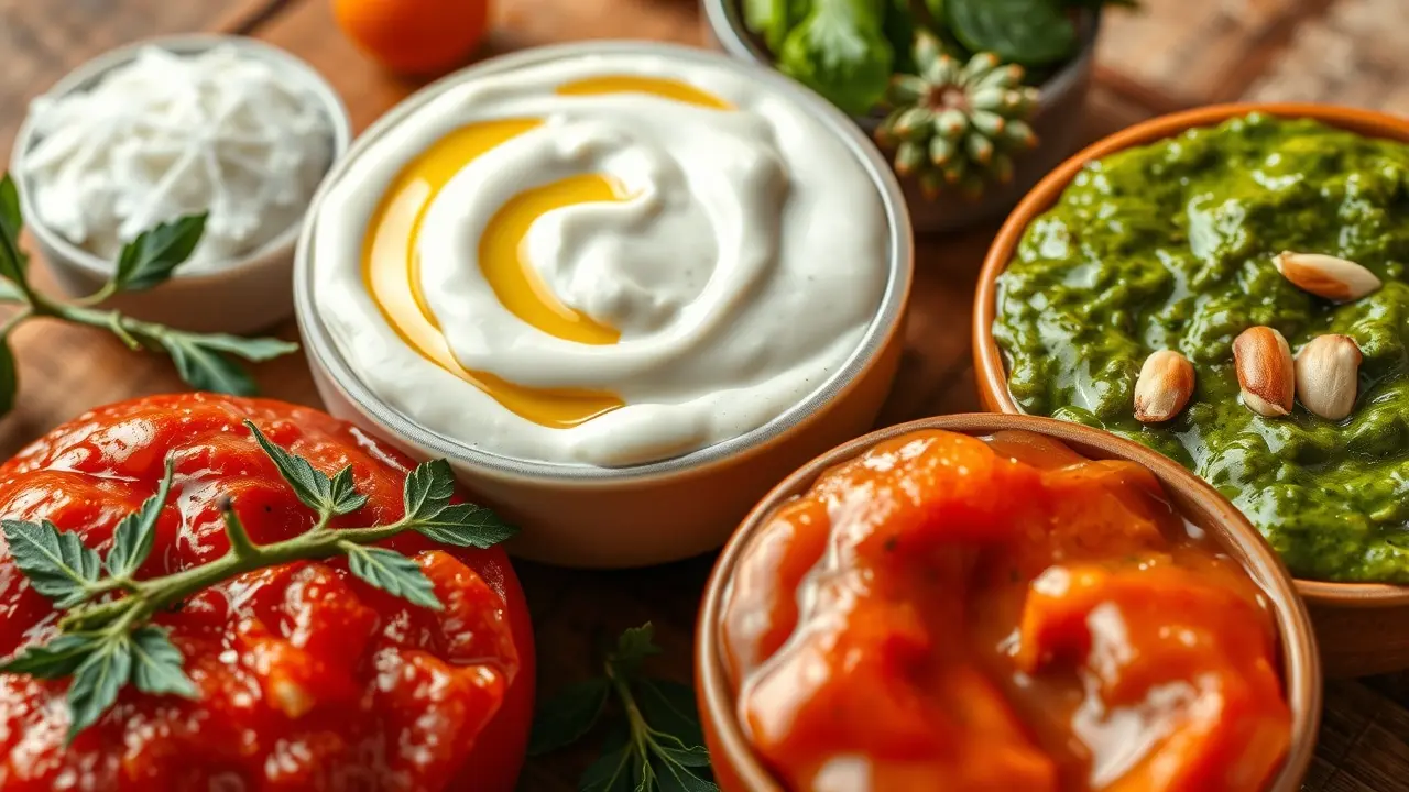 Variedade de molhos coloridos