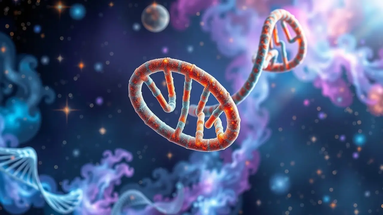 Sonhar com Molécula: Desvende os Significados e Simbolismos Ocultos DNA molécula colorida em fundo cósmico