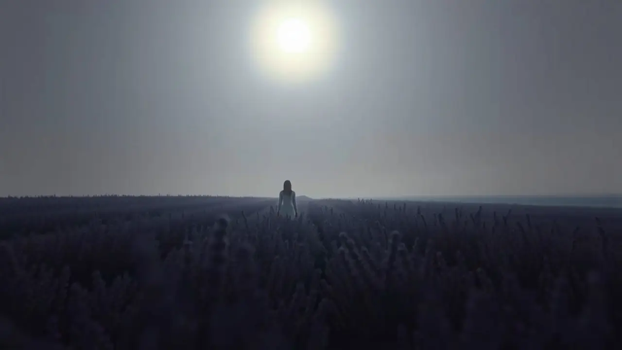 Pessoa contemplando campo de lavanda em sonho.