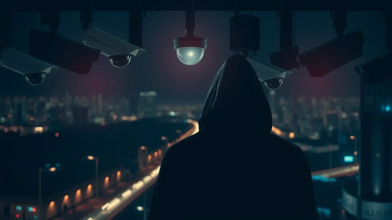 Homem sendo monitorado por câmeras de segurança