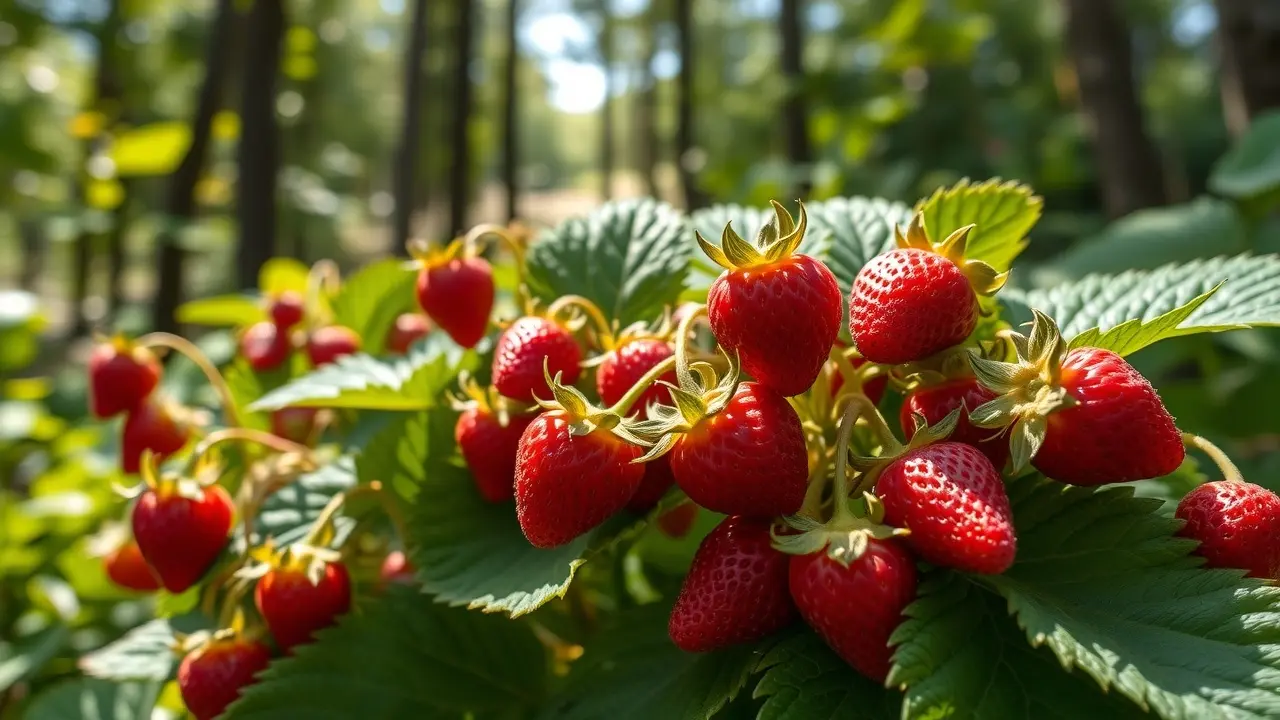 Morangueiro-silvestre com morangos vermelhos