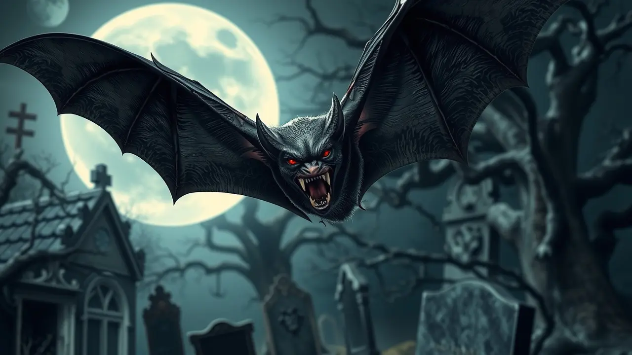 Significado de sonhar com morcego-vampiro: Desvende os mistérios! Morcego-vampiro voando em cemitério gótico