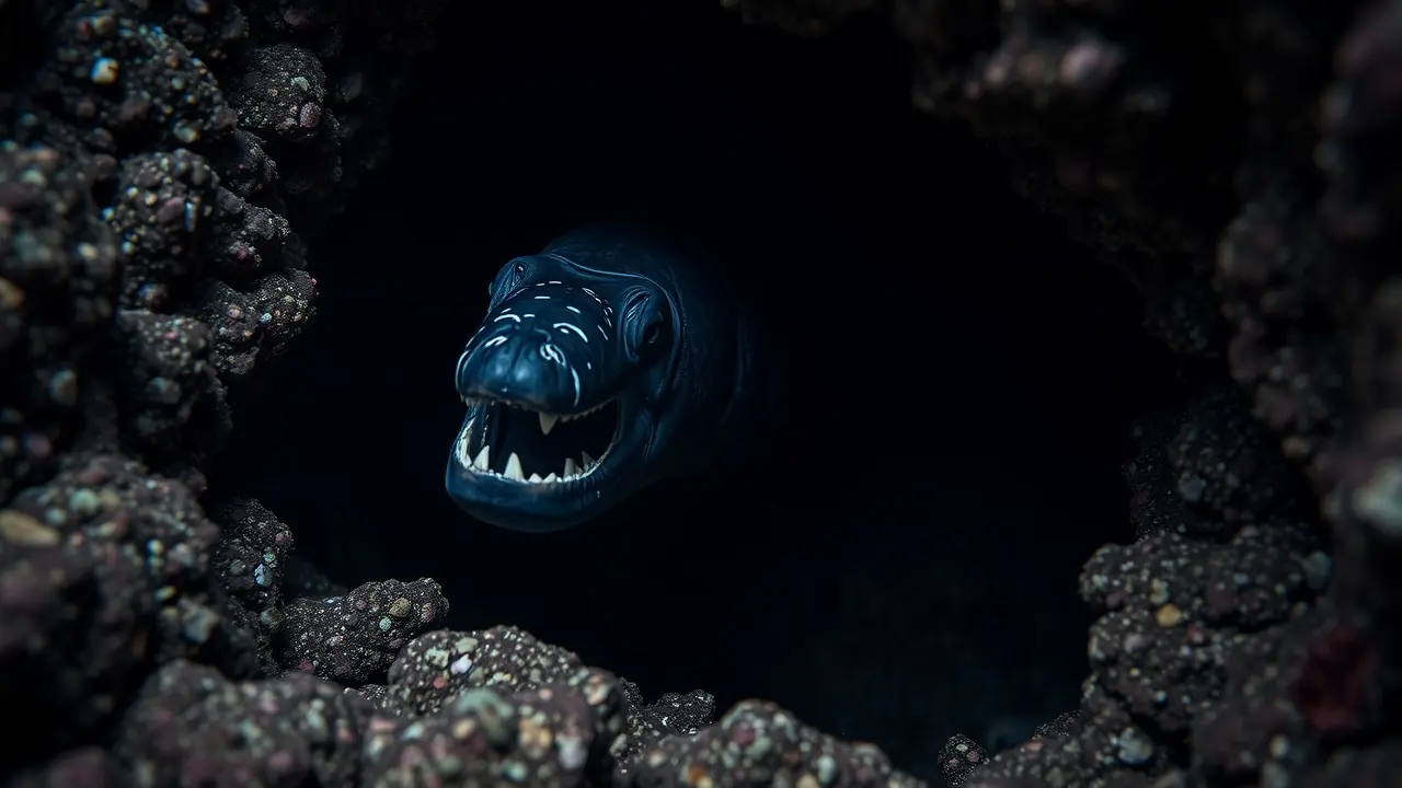 Moreia espreitando em recife de coral
