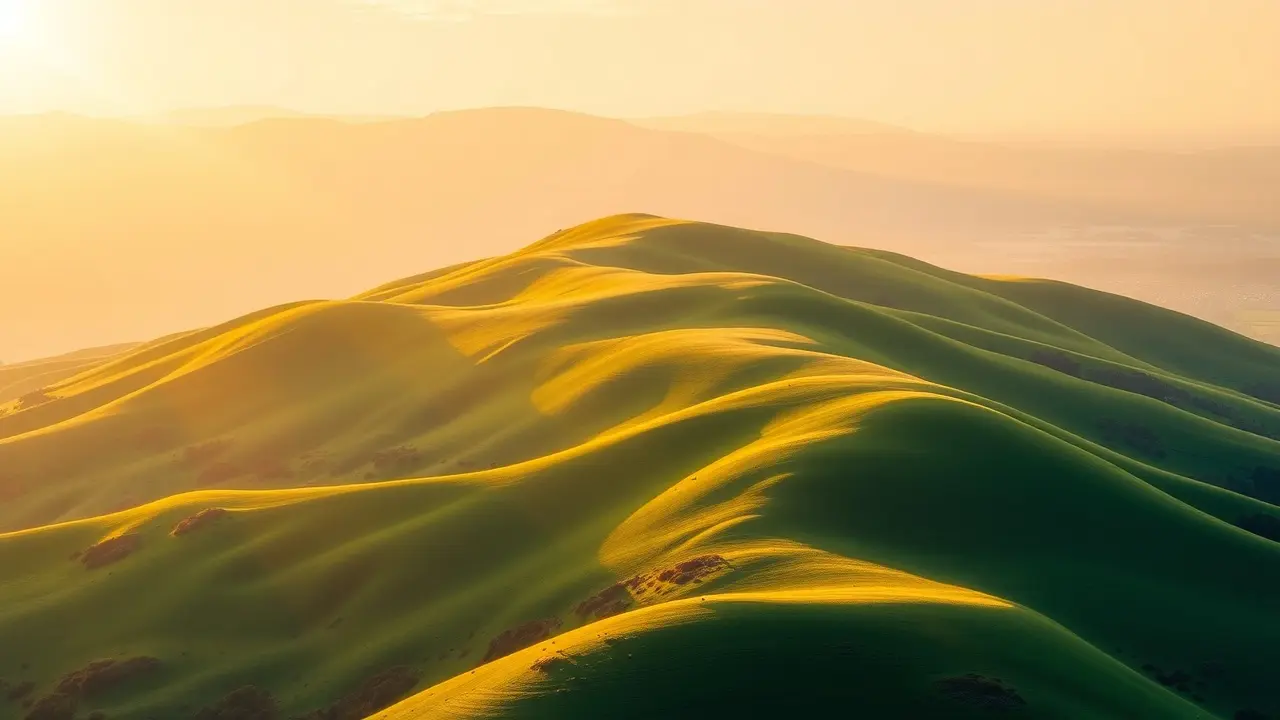 Morro verdejante sob a luz do amanhecer