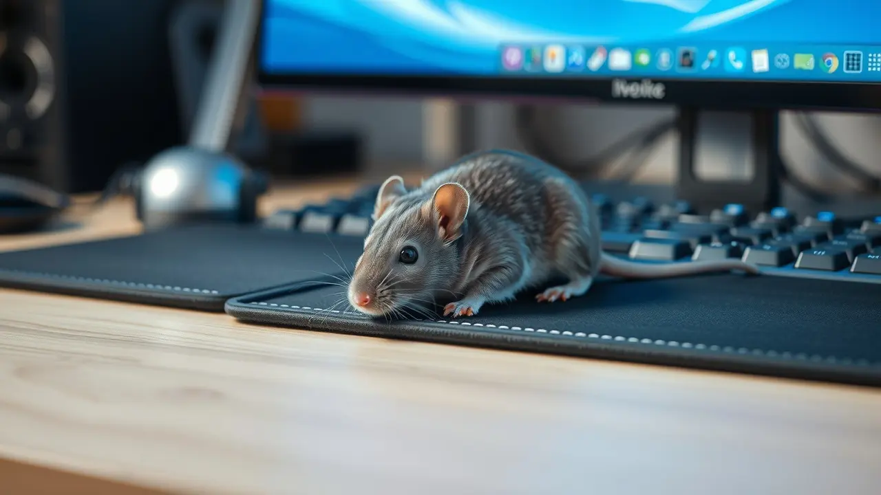 Sonho com mouse cinza em mousepad moderno.