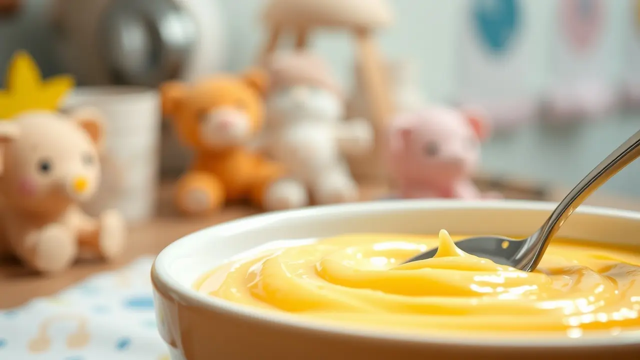 Tigela de Mucilon cremosa e amarela.