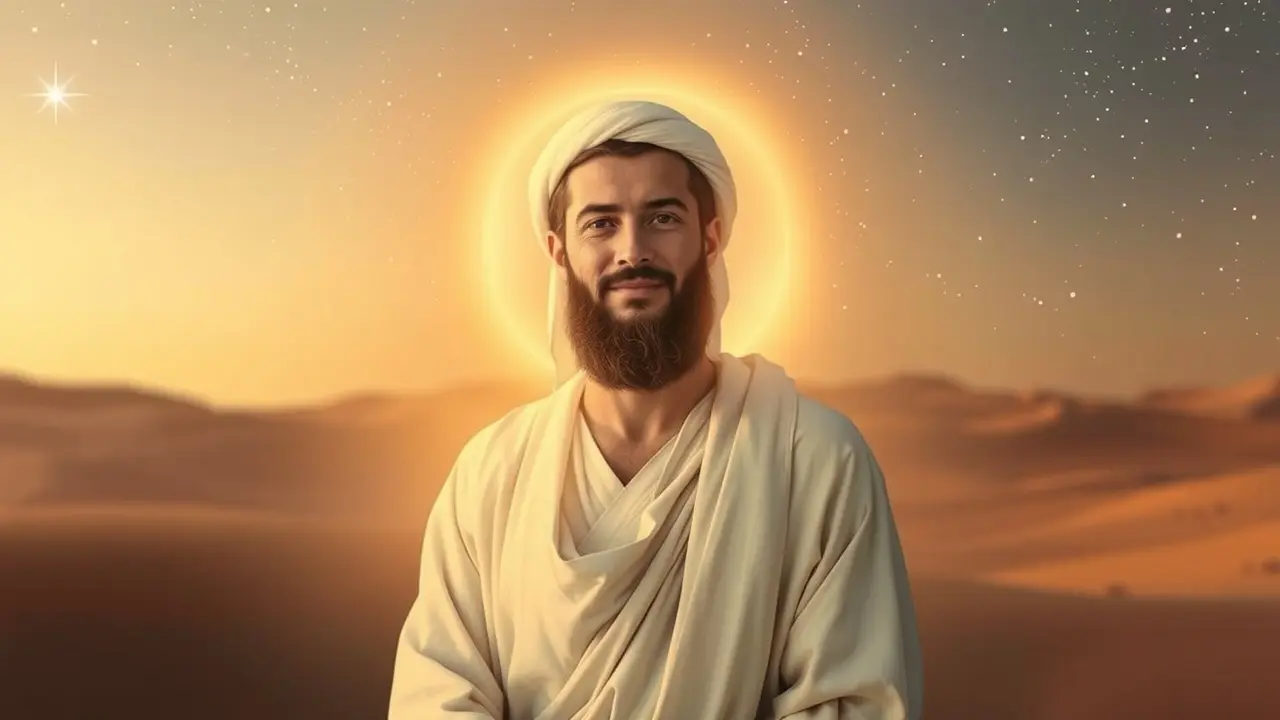 Significado de Sonhar com Muhammad: Uma Análise Espiritual Homem em vestes brancas envolto em luz dourada, representando sonho com Muhammad.