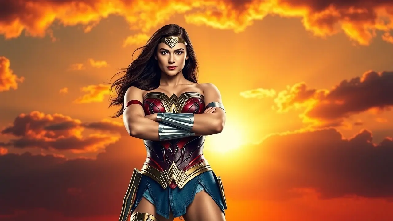 Sonhar com Mulher Maravilha: Descubra o Significado e a Força Interior Mulher Maravilha confiante no pôr do sol
