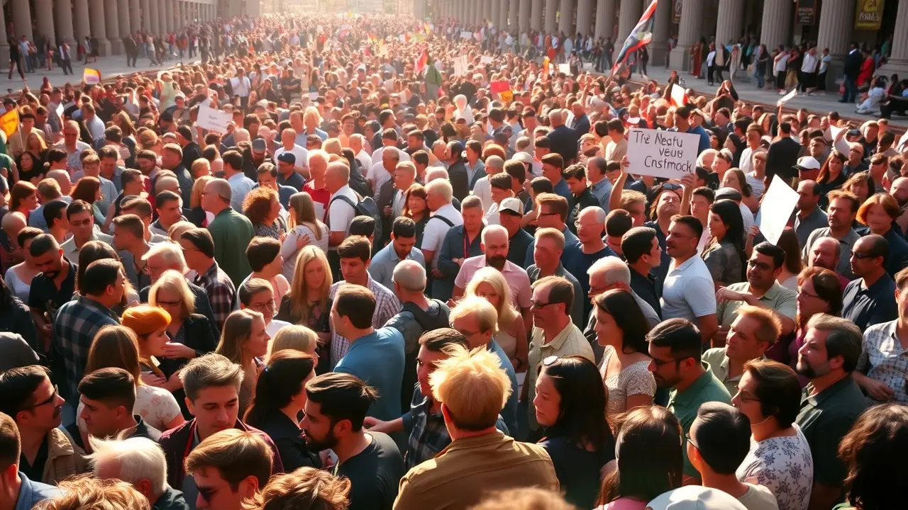 Sonhar com Multidão: Descubra os Significados e Interpretações Multidão diversificada em praça pública.