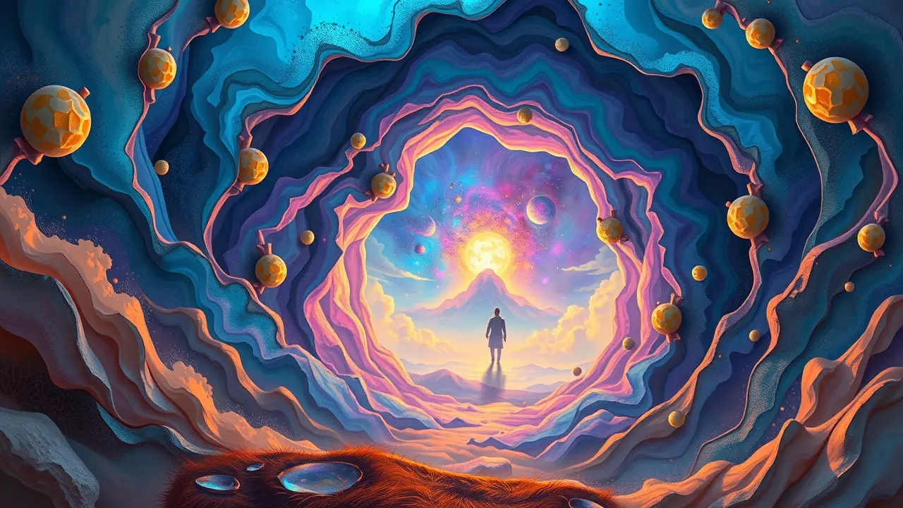 Sonhar com Multiverso: Desvende os Mistérios e Significados! Portal onírico para um multiverso vibrante