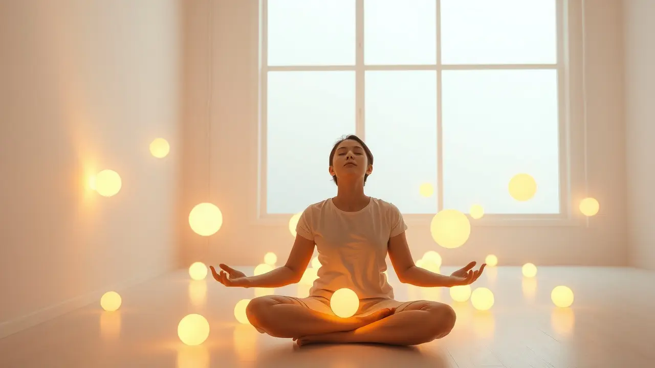 Pessoa meditando em ambiente purificado