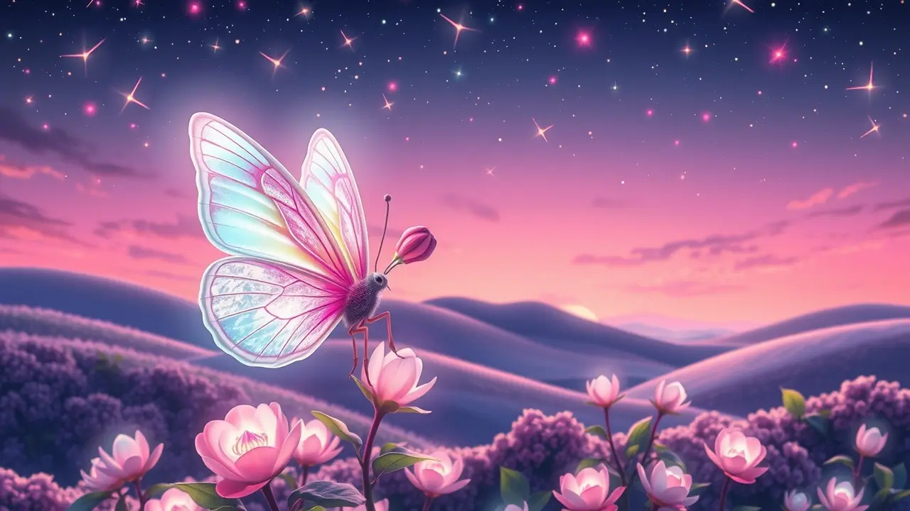 Borboleta se transformando em planta brilhante