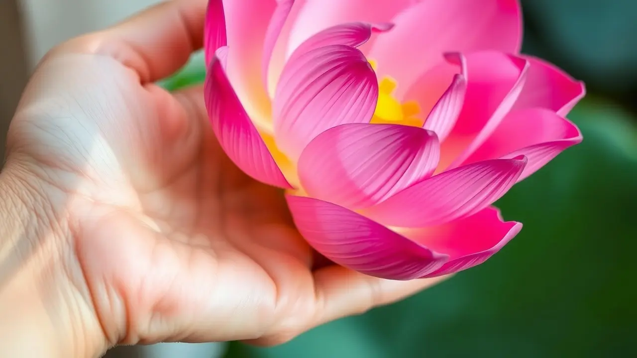 Significado de Sonhar com Mão: Interpretações e Simbolismos Mão segurando flor de lótus