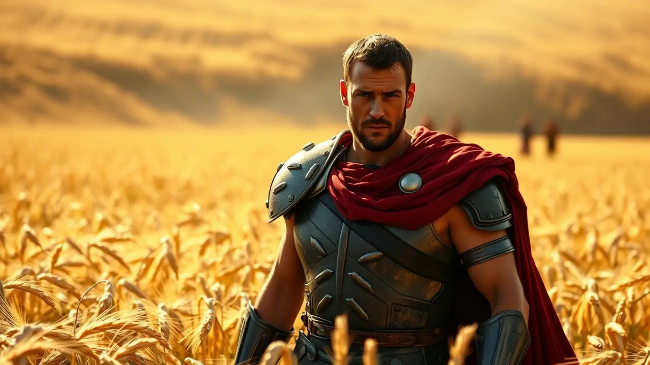 Máximo Décimo Meridio em um campo de trigo