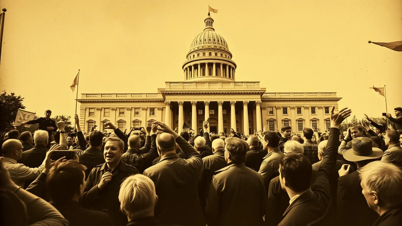 Pessoas comemorando a nacionalização