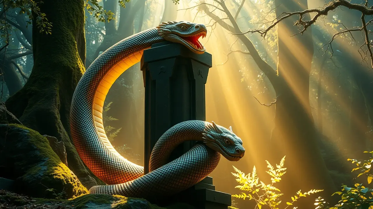 Naga serpente mística em floresta exuberante