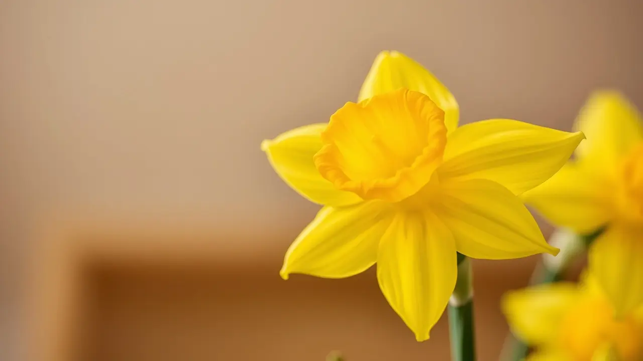 Uma flor de narciso amarela em close-up.